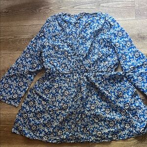 J. Crew Blue and White Floral Mini Dress long sleeve